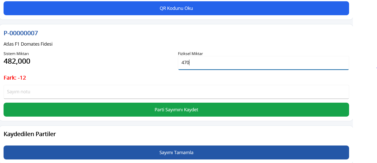 Parti sayım ekranı